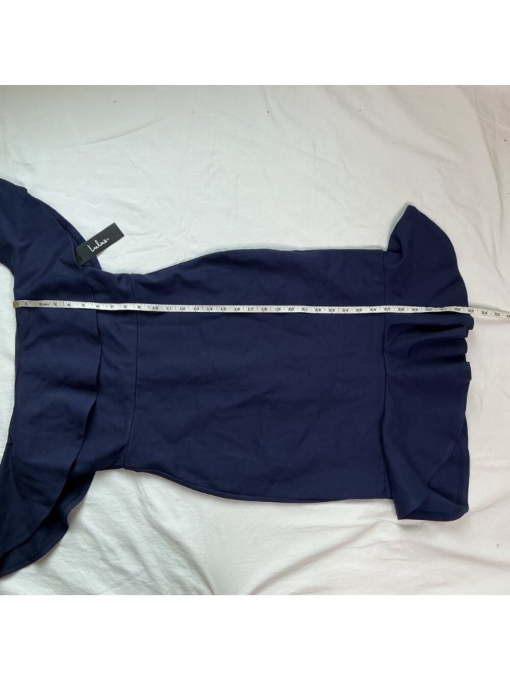 NWT Lulus Navy Blue Ruffle Hem Off-Shoulder Knee Length Cocktail Dress Womens M - Picture 8 of 10